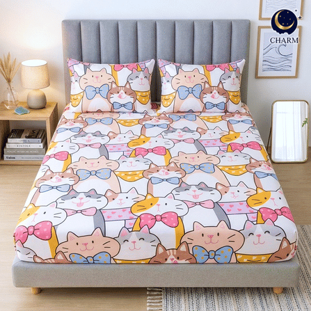ชุดผ้าปูที่นอน 6 ฟุต 3 ชิ้น CHARM สี FAMILY MEOW คอลเลคชั่น DREAMY (ไม่รวมผ้านวม)_0